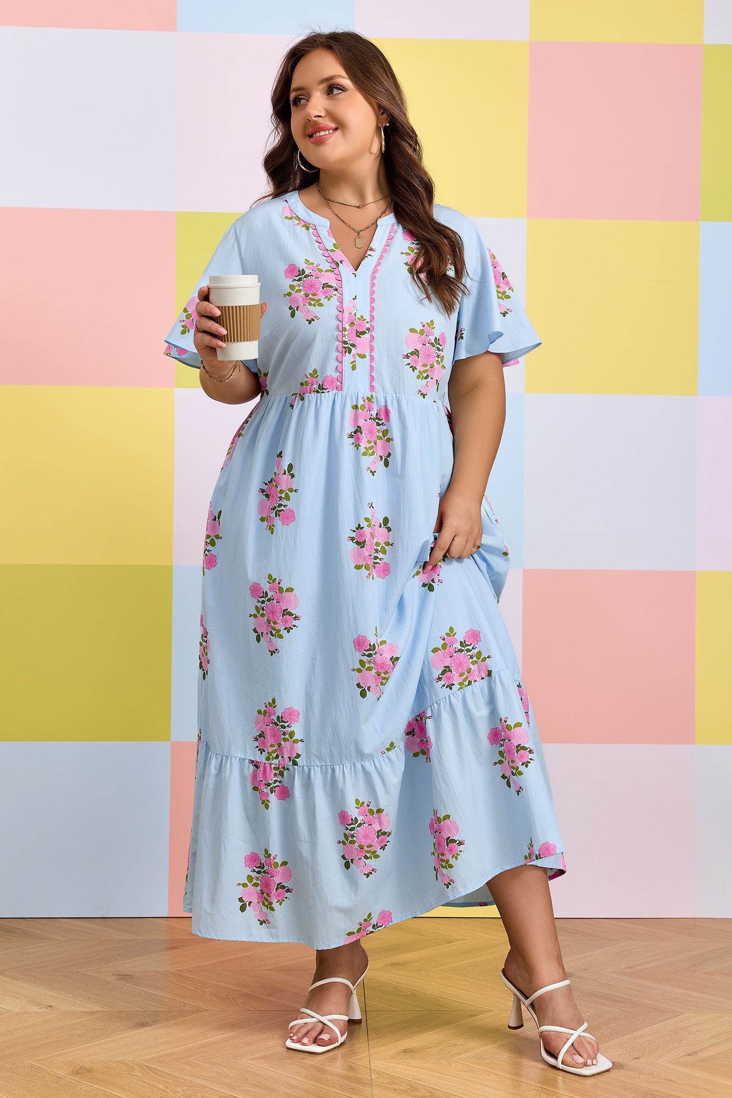 Lucy Print Scalloped Trim PLUS Dress