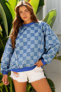 Jessica Checkerboard Oversized Denim Pullover