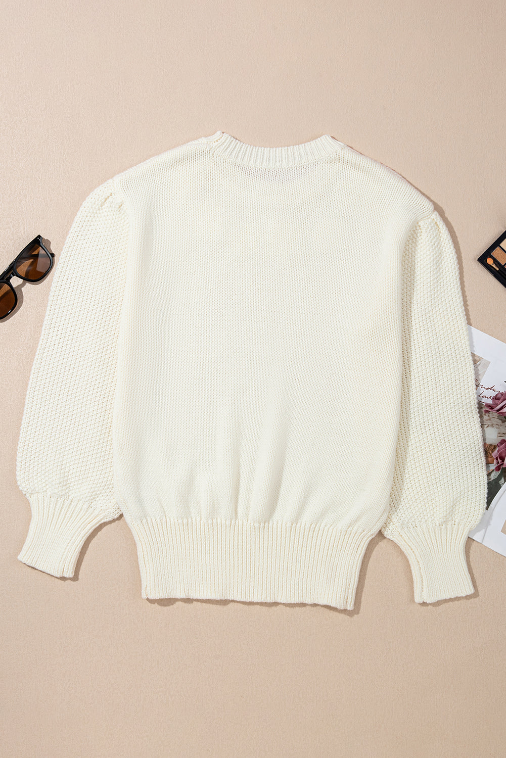 Rheakara Textured Puff Sleeve Sweater