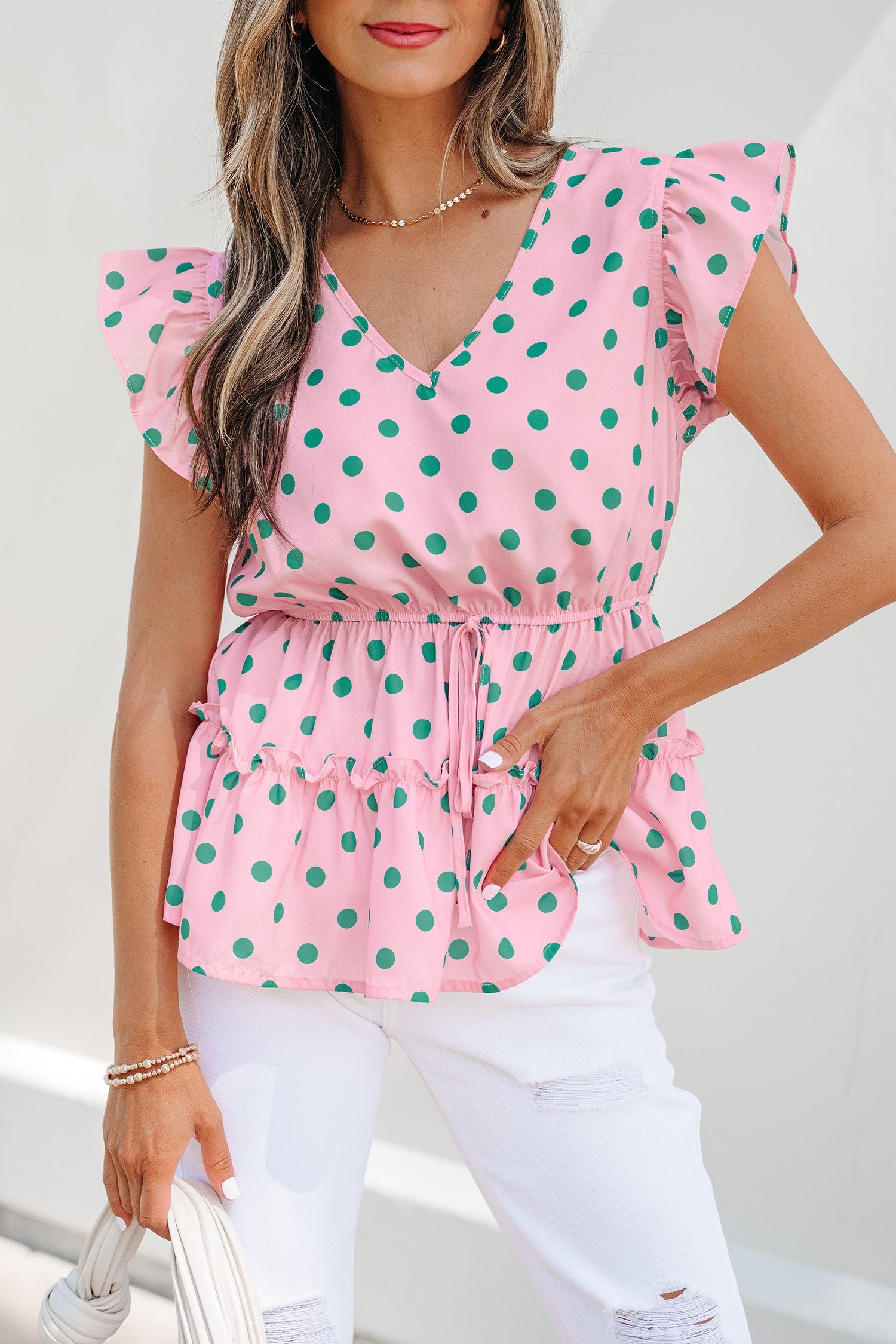 Elowyn Drawstring Tiered Babydoll Blouse