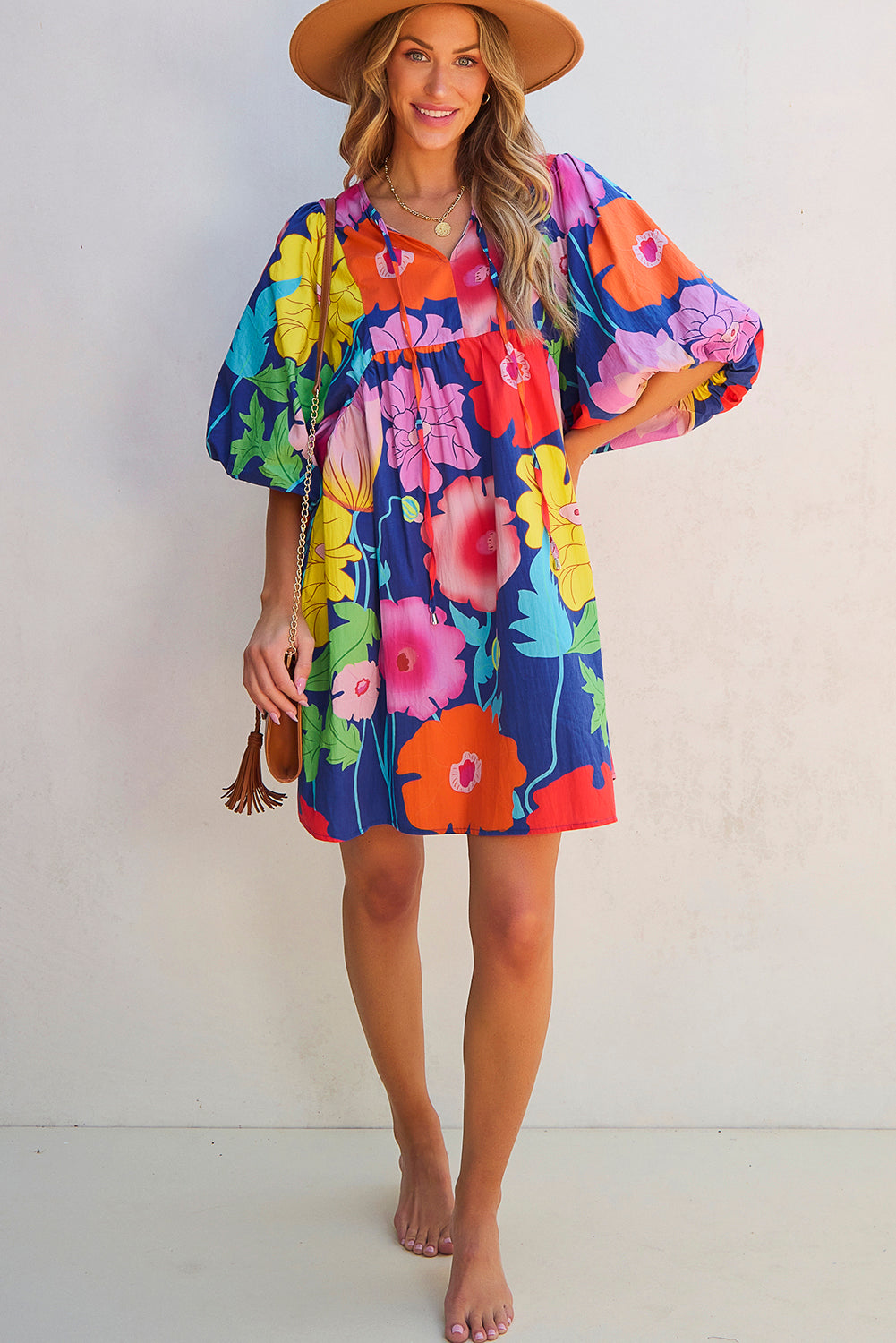 Iyla Floral Split Neck Babydoll Dress