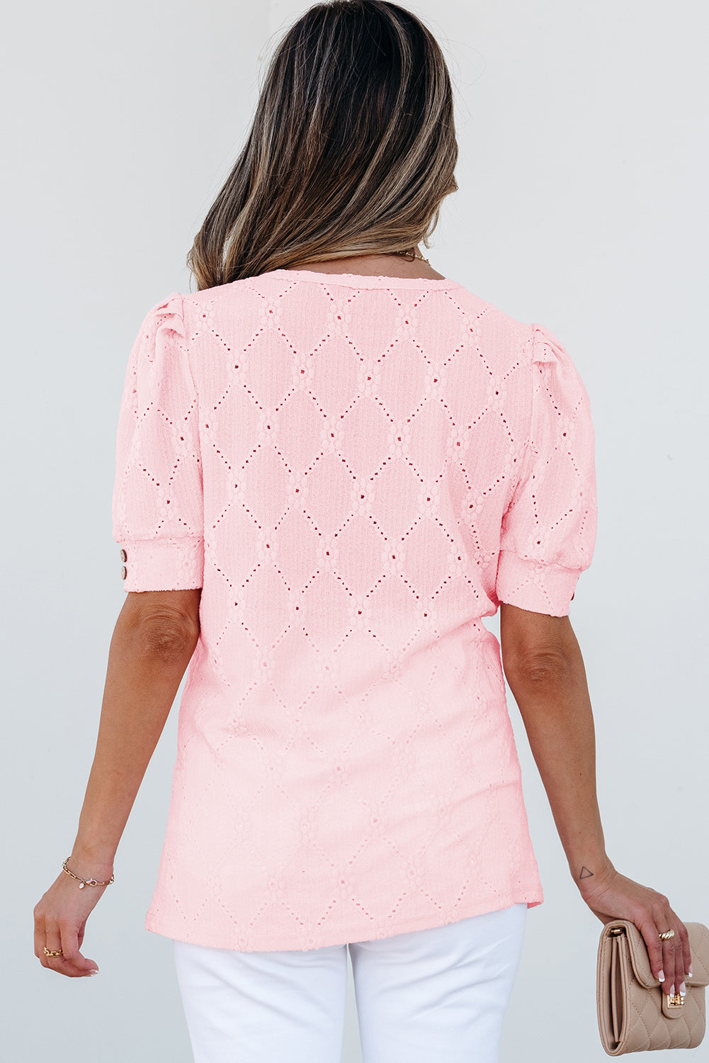 Scarlet Flower Textured Short Sleeve Top