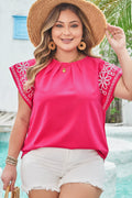Zara Plus Size Floral Embroidered Flutter Sleeve Blouse