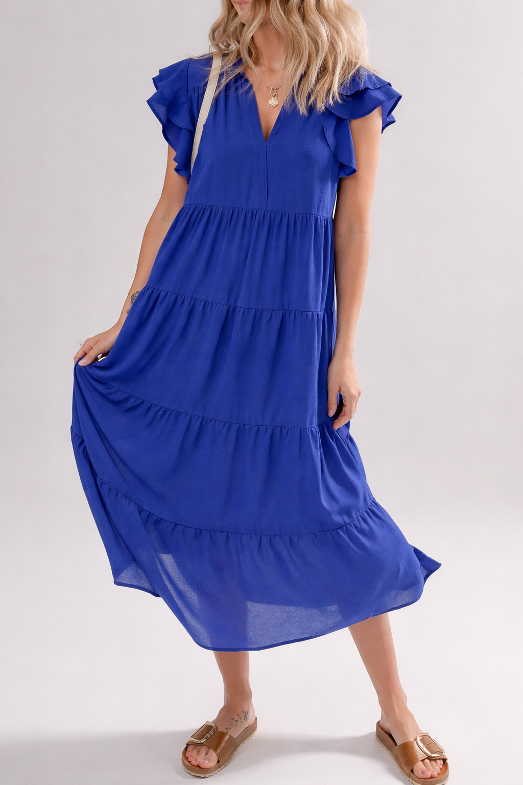 Zelda Collared Tiered Midi Dress