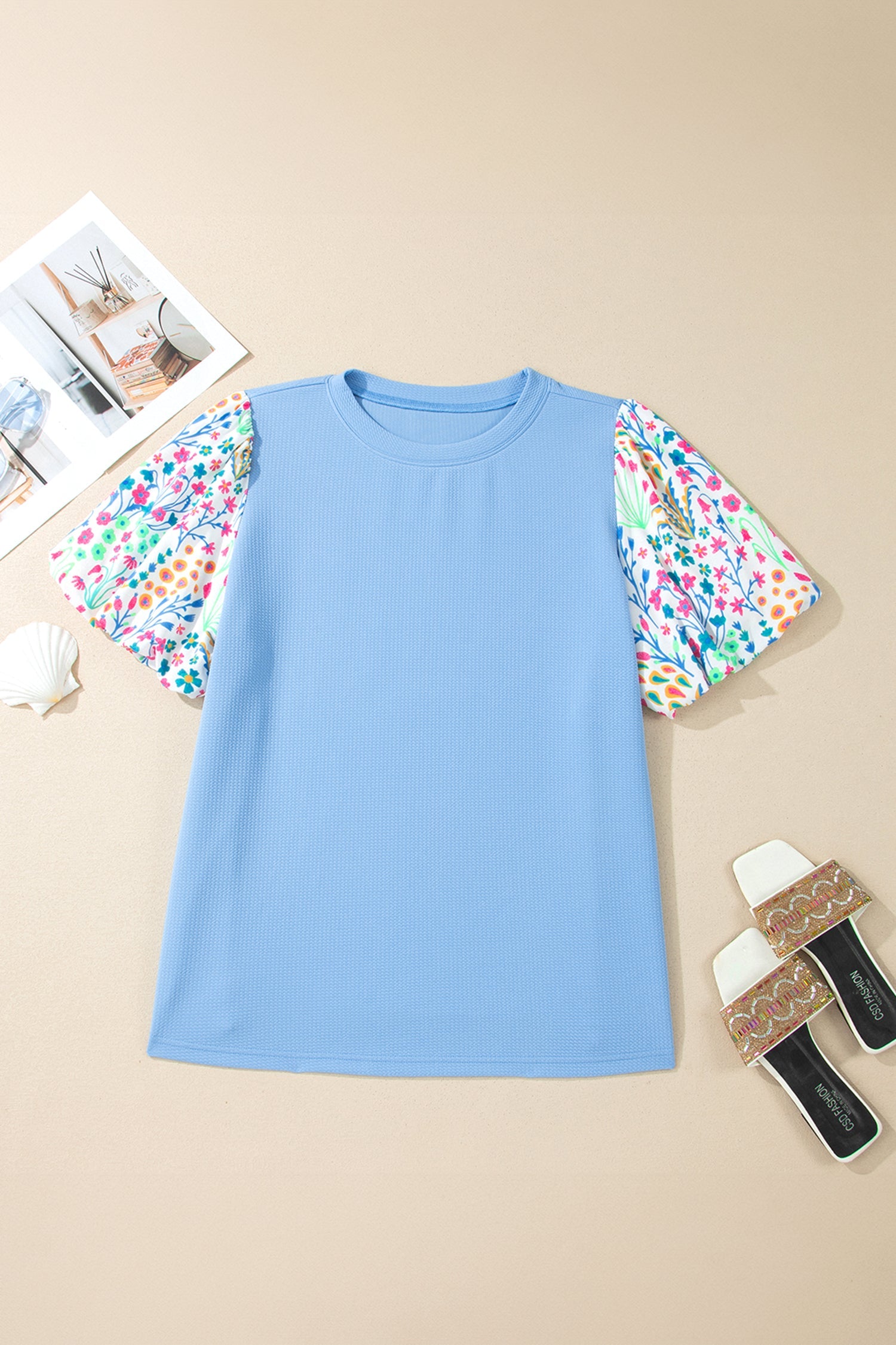 Raelynn Contrast Floral Sleeve PLUS Top