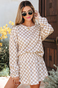 Emily Checkered Long Sleeve High Waist Skort 2pcs Set
