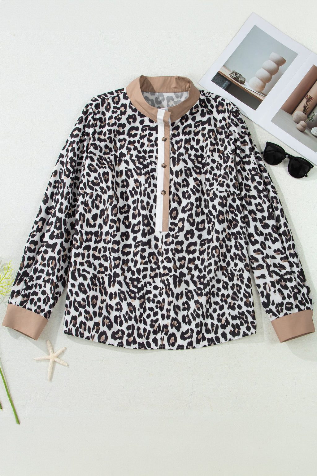 Kayleigh Print Contrast Trim Long Sleeve PLUS Top