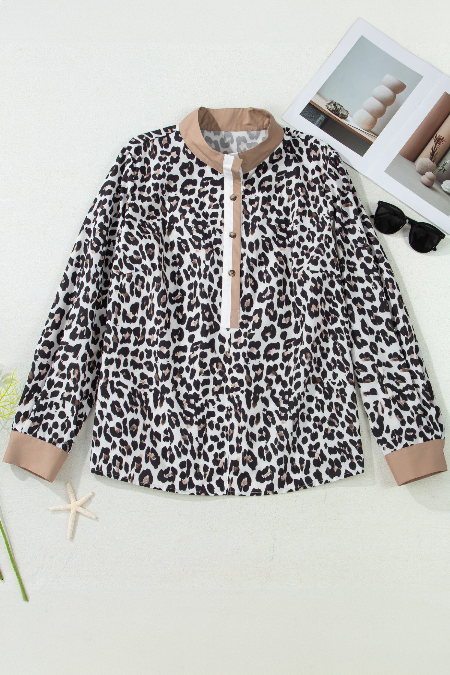 Kayleigh Print Contrast Trim Long Sleeve PLUS Top