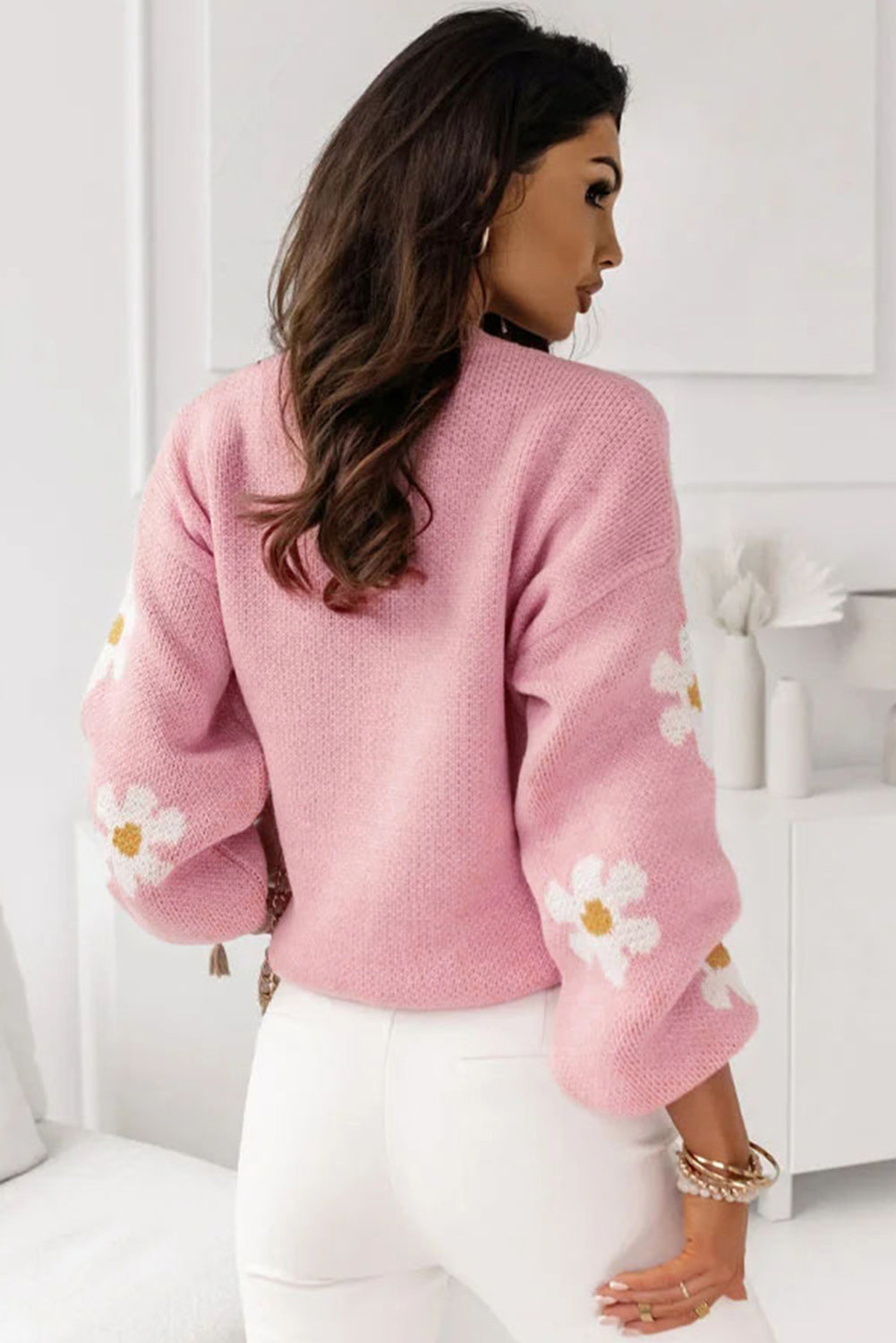 Mariah Floral Pattern Drop Shoulder Sweater