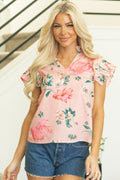 Kori Frilled V Neck Pleated Sleeve Blouse