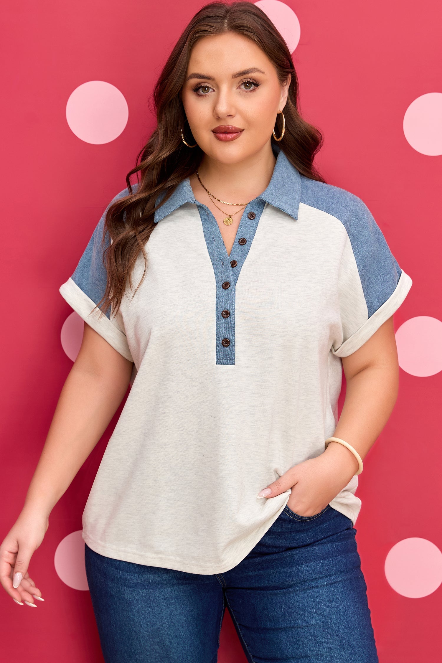 Maddie Cuffed Sleeve Polo PLUS Tee