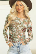 Monroe Print Mesh Fitted Long Sleeve Top