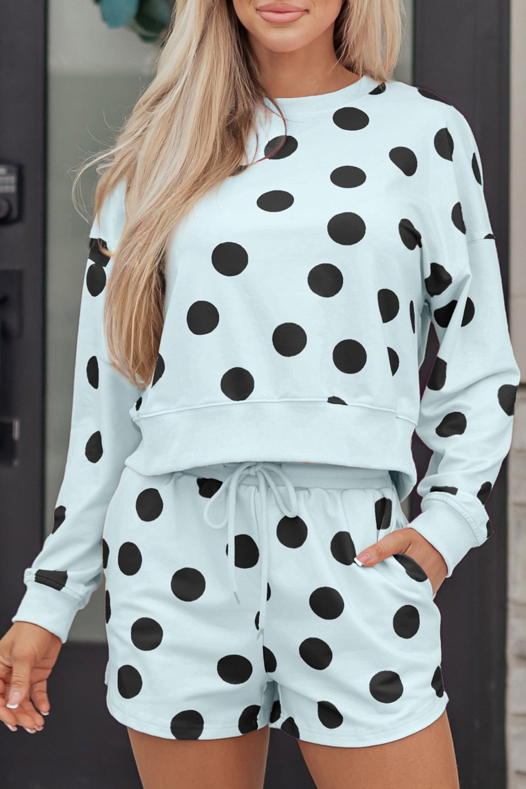 Lia Shoulder Pullover Drawstring Shorts Set