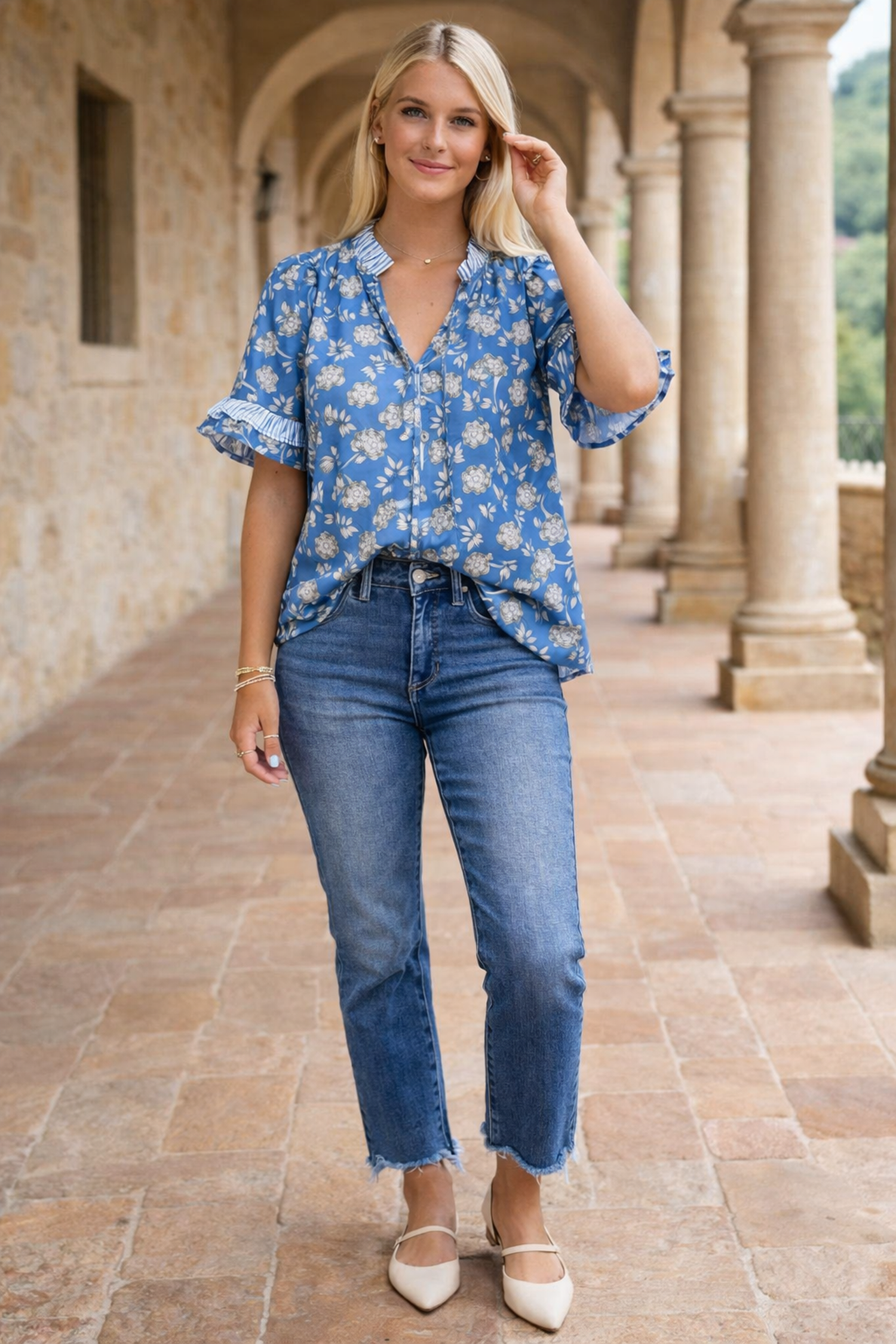 Hana Detail Short Sleeve Blouse