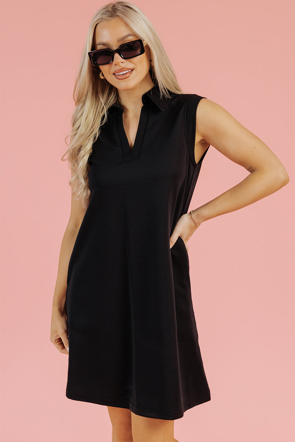Kyla Collared Slit Neck Sleeveless Mini Dress