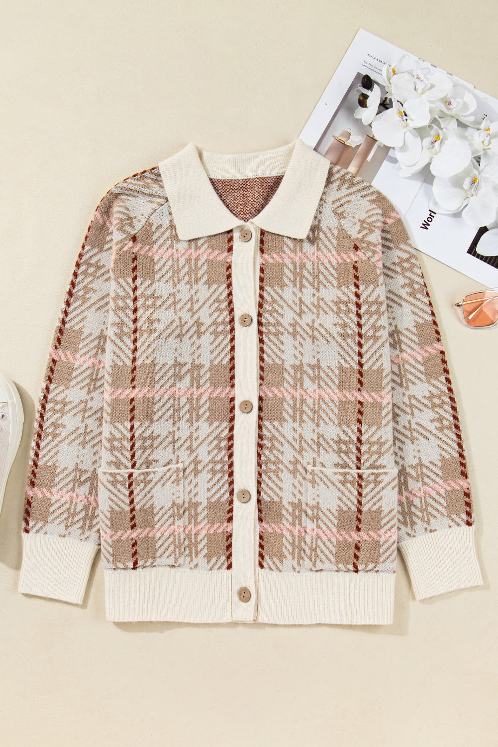 Navy Trim Front Cardigan PLUS Sweater