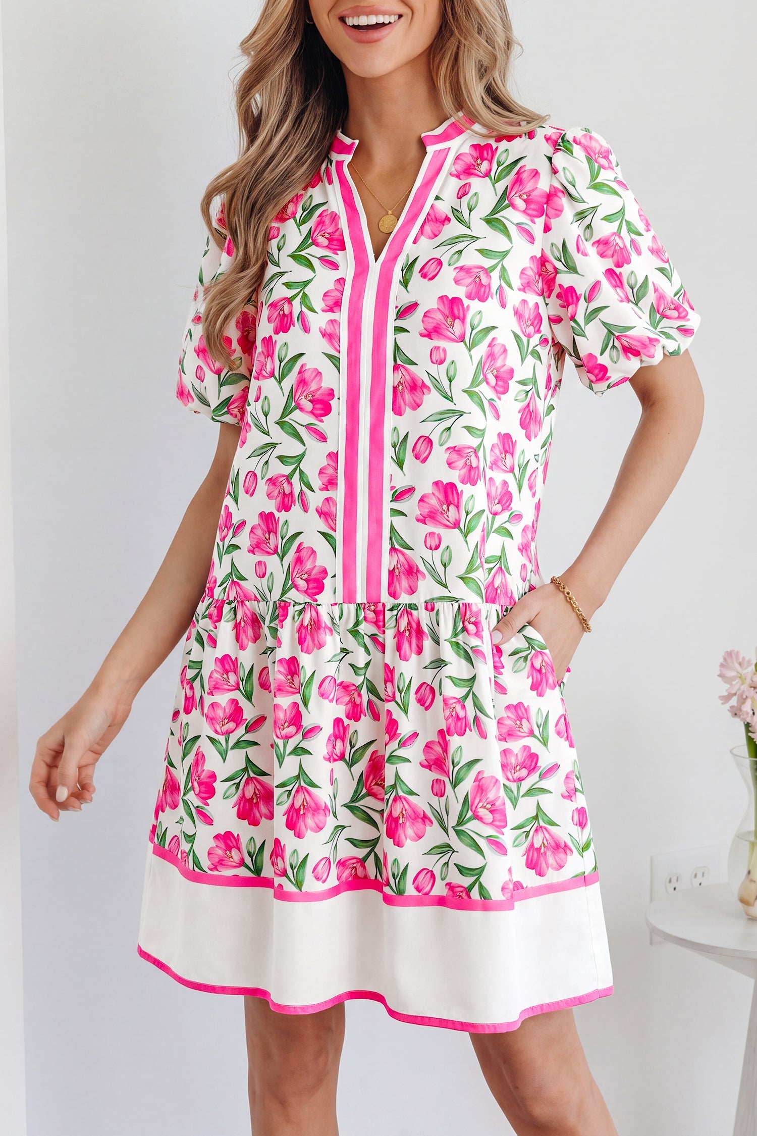 Aliya Block Trim Short Dress