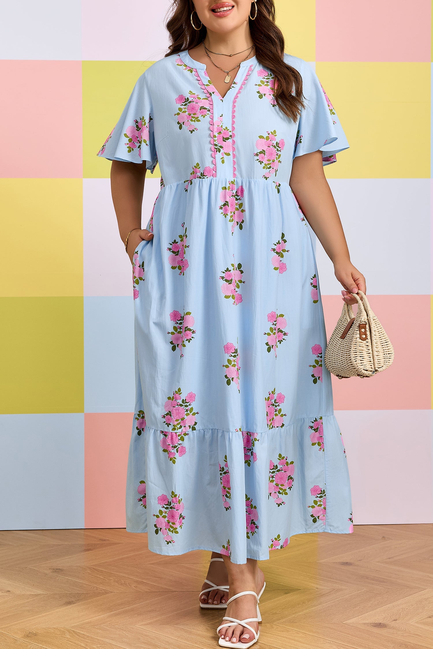 Lucy Print Scalloped Trim PLUS Dress