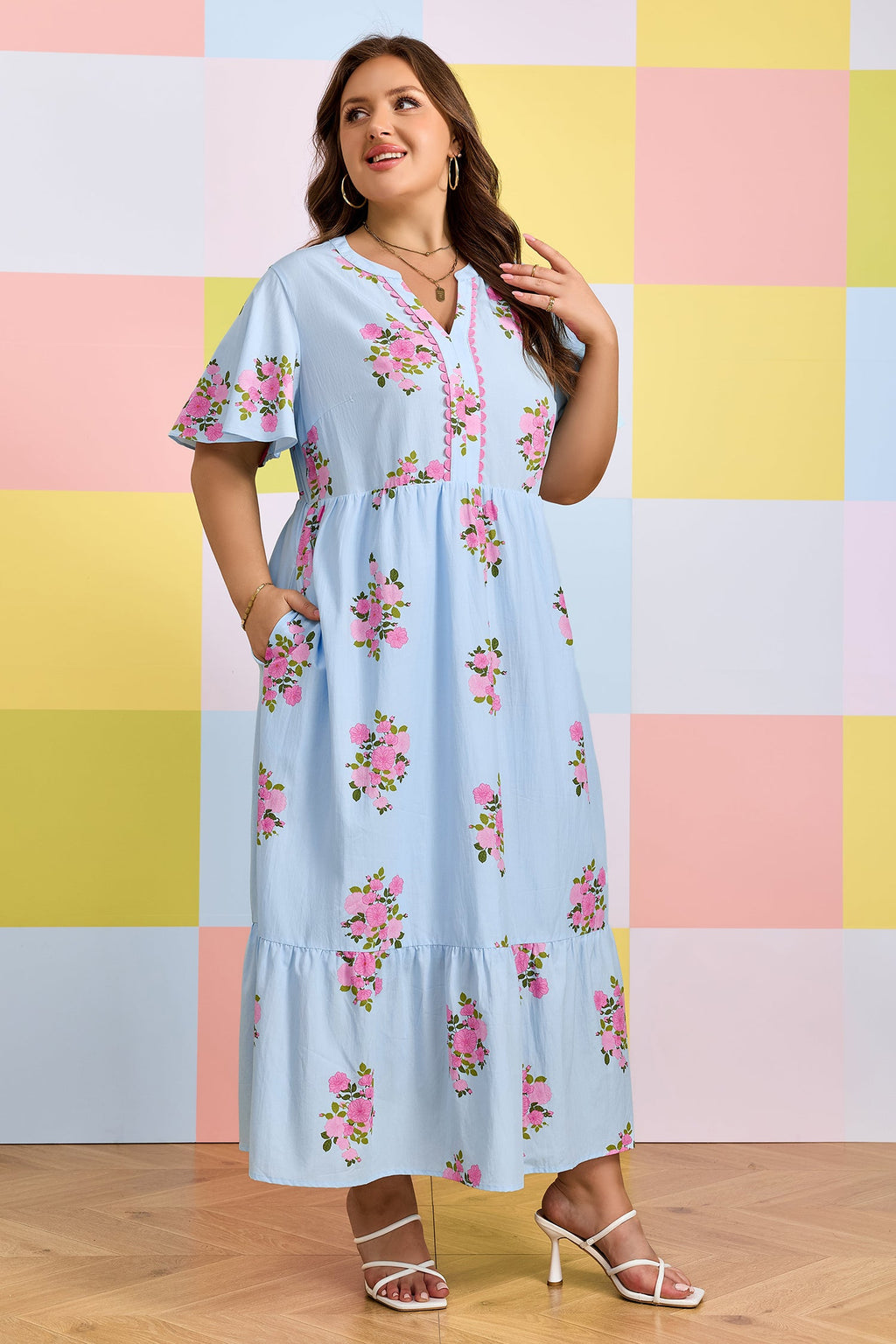 Lucy Print Scalloped Trim PLUS Dress
