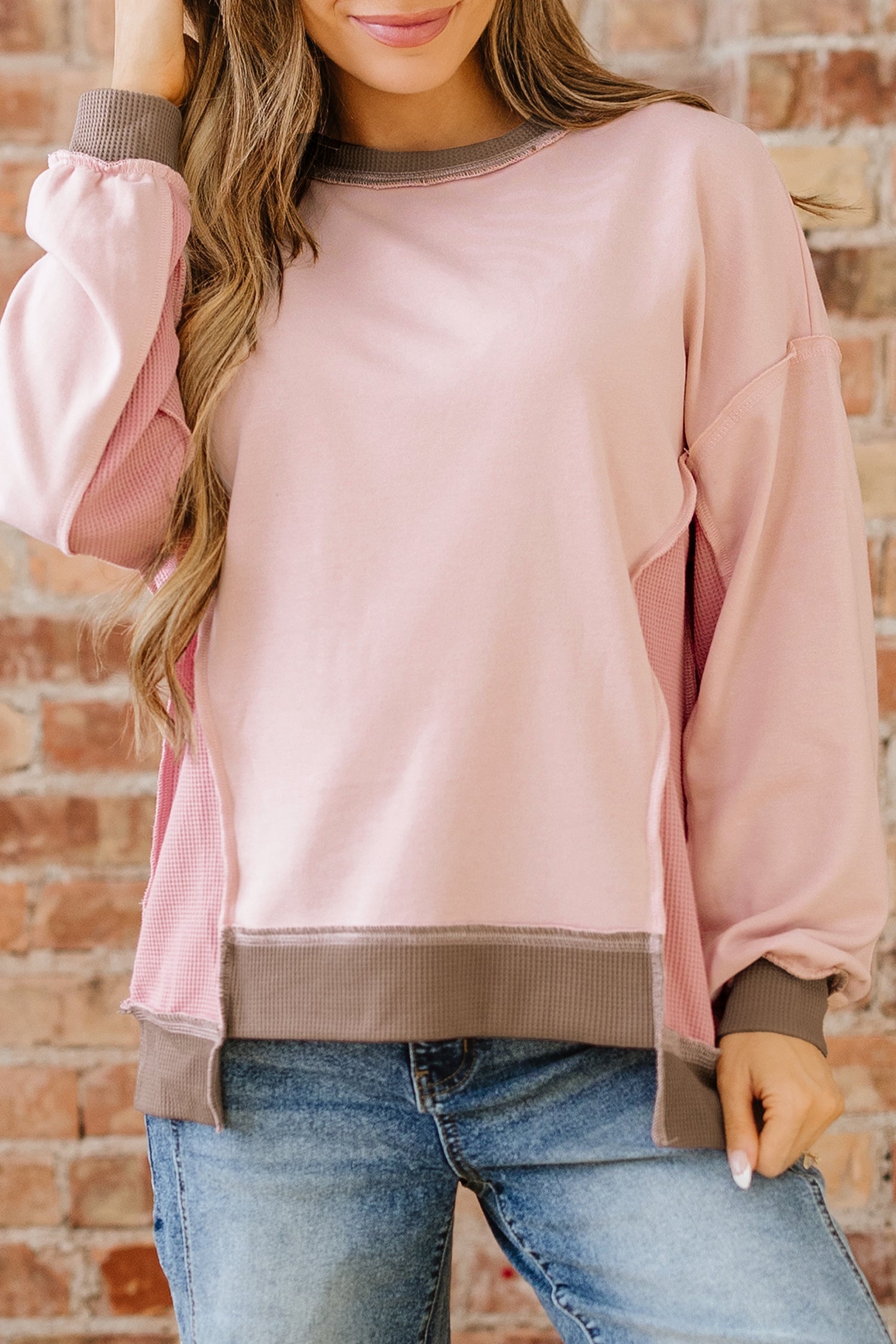 Lina Waffle Patchwork Oversize Sweatshirt