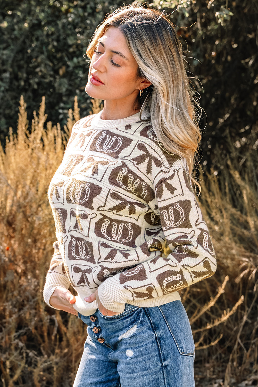 Sofia Western Fashion Print Sweater