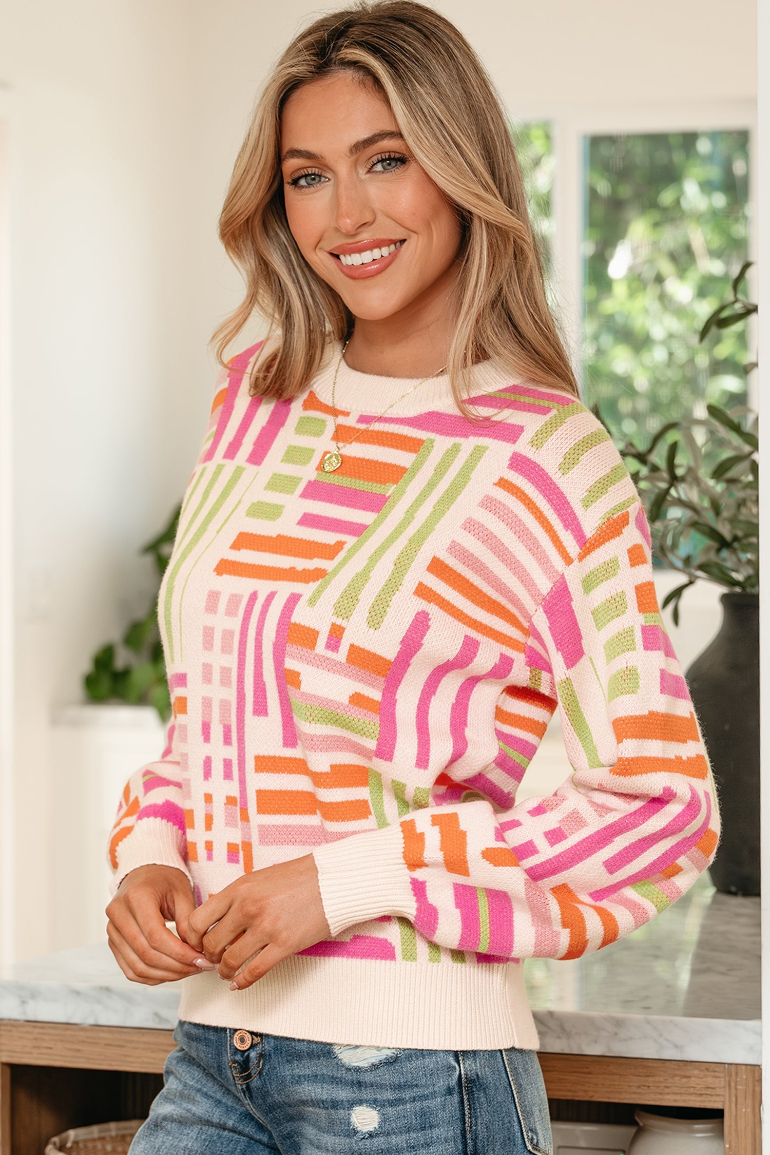 Tru Pattern Puff Sleeve Sweater