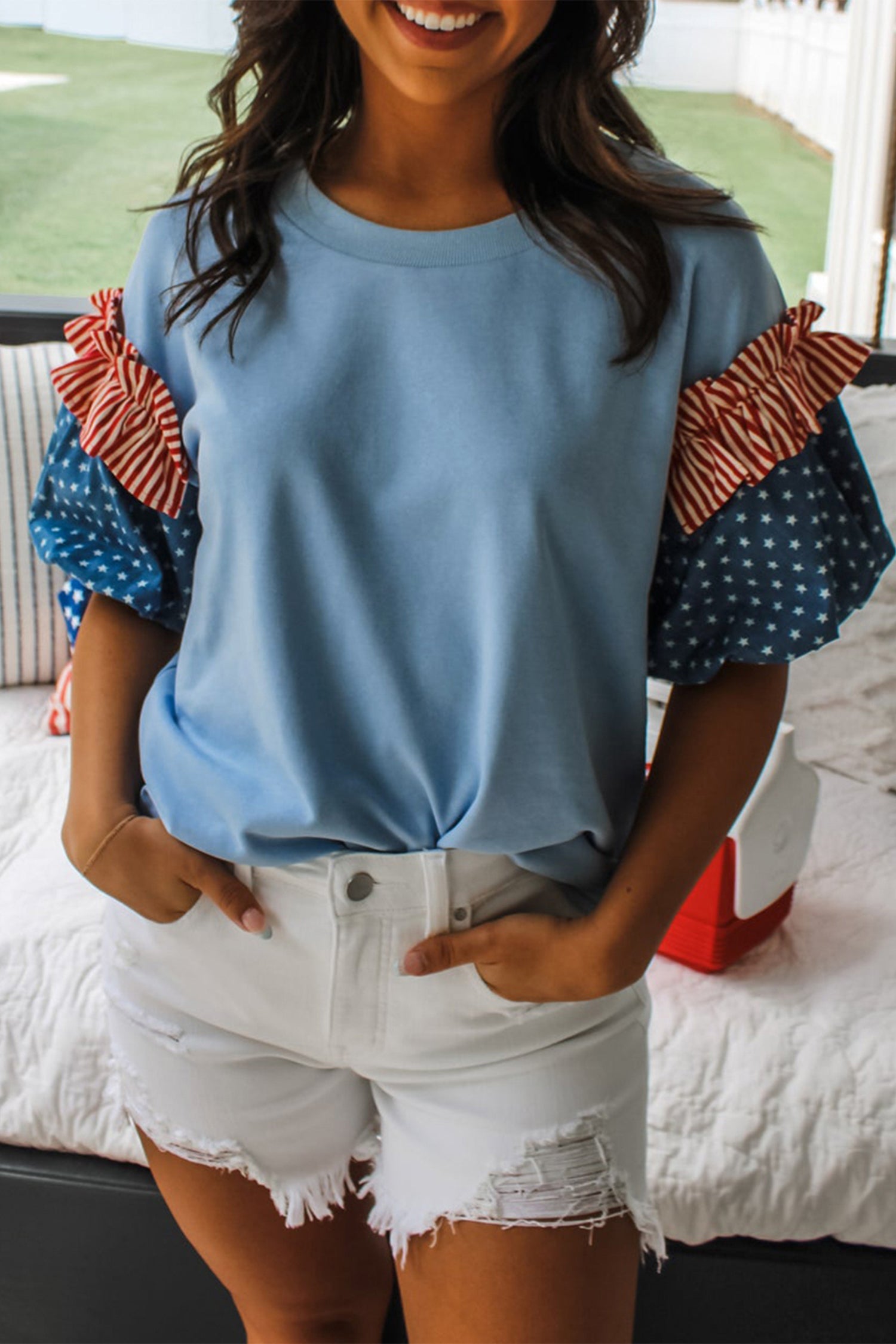 Henley Short Puff Sleeve Top