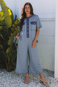 Emmie Half Placket Chest Pockets Wide Leg Jumpsuit