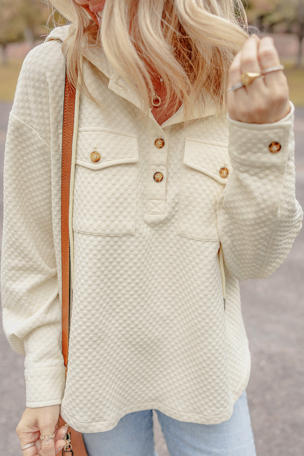 Julie Textured Neckline Side Hoodie