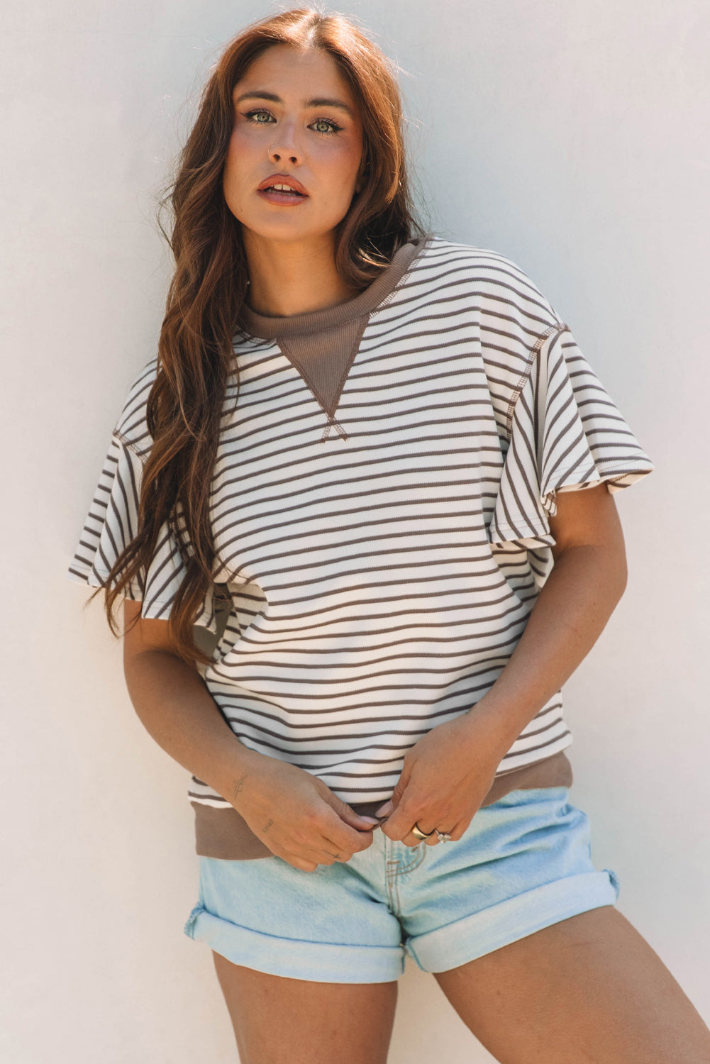 Alexia Striped Ruffle Short Sleeve Top