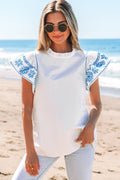 Vienna Embroidered Ruffled Sleeve Blouse
