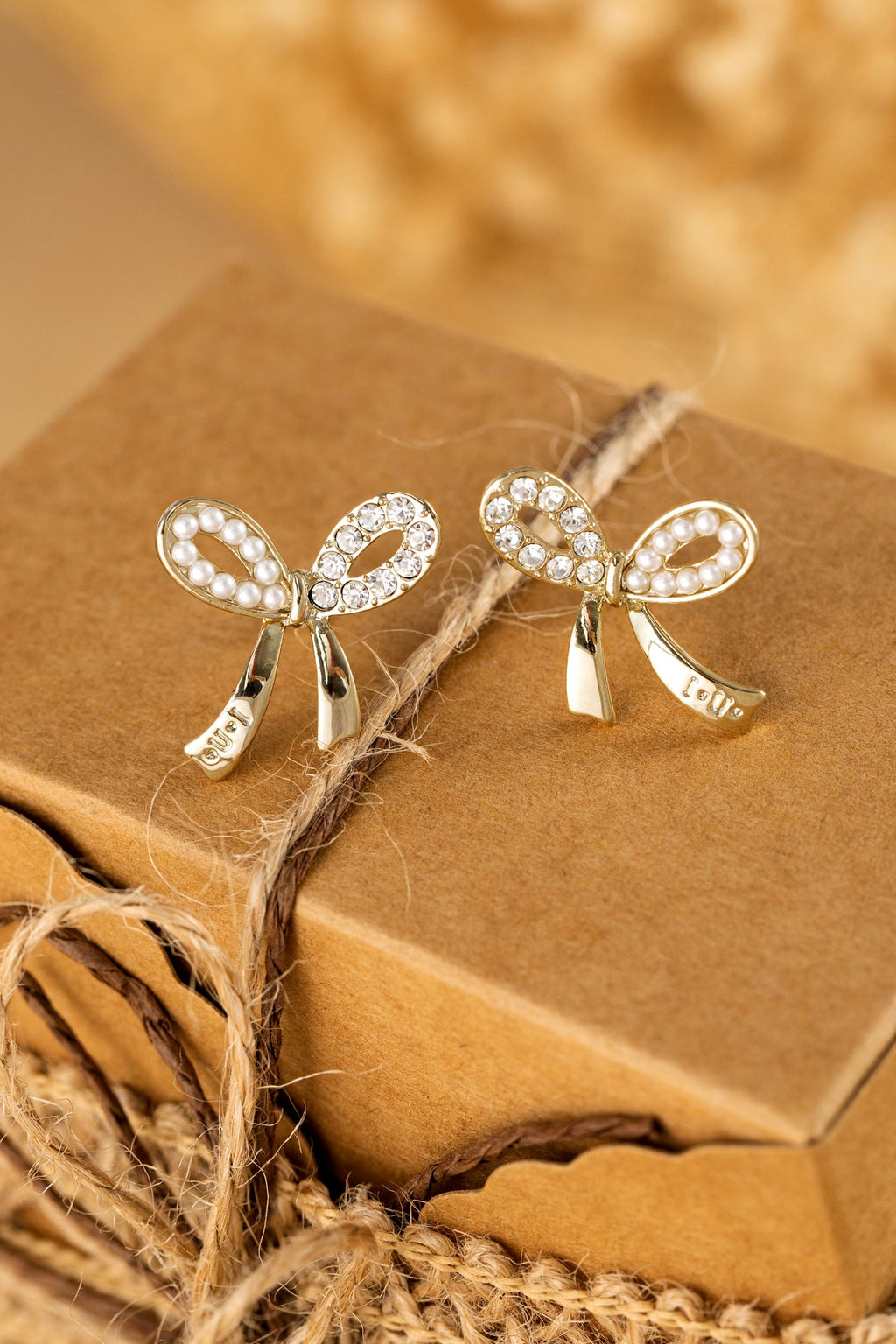 Winter Rhinestone Pearl Bow Earrings