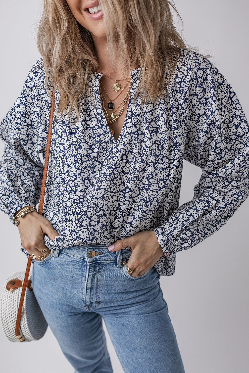 Amelie Notched Puff Sleeve Blouse