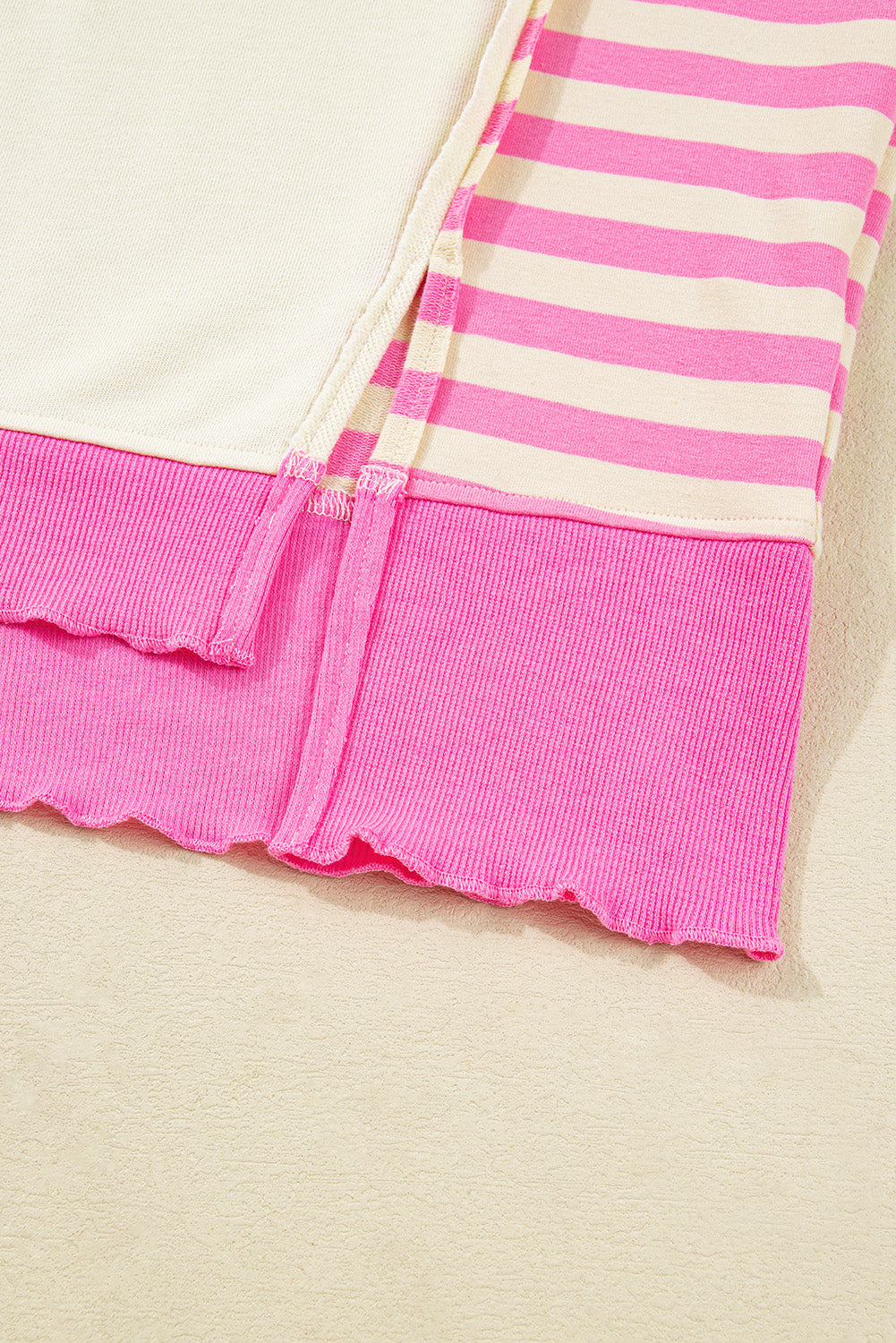Pink Stripe Contrast Polo Collar Drop Shoulder Patchwork Plus Size Pullover