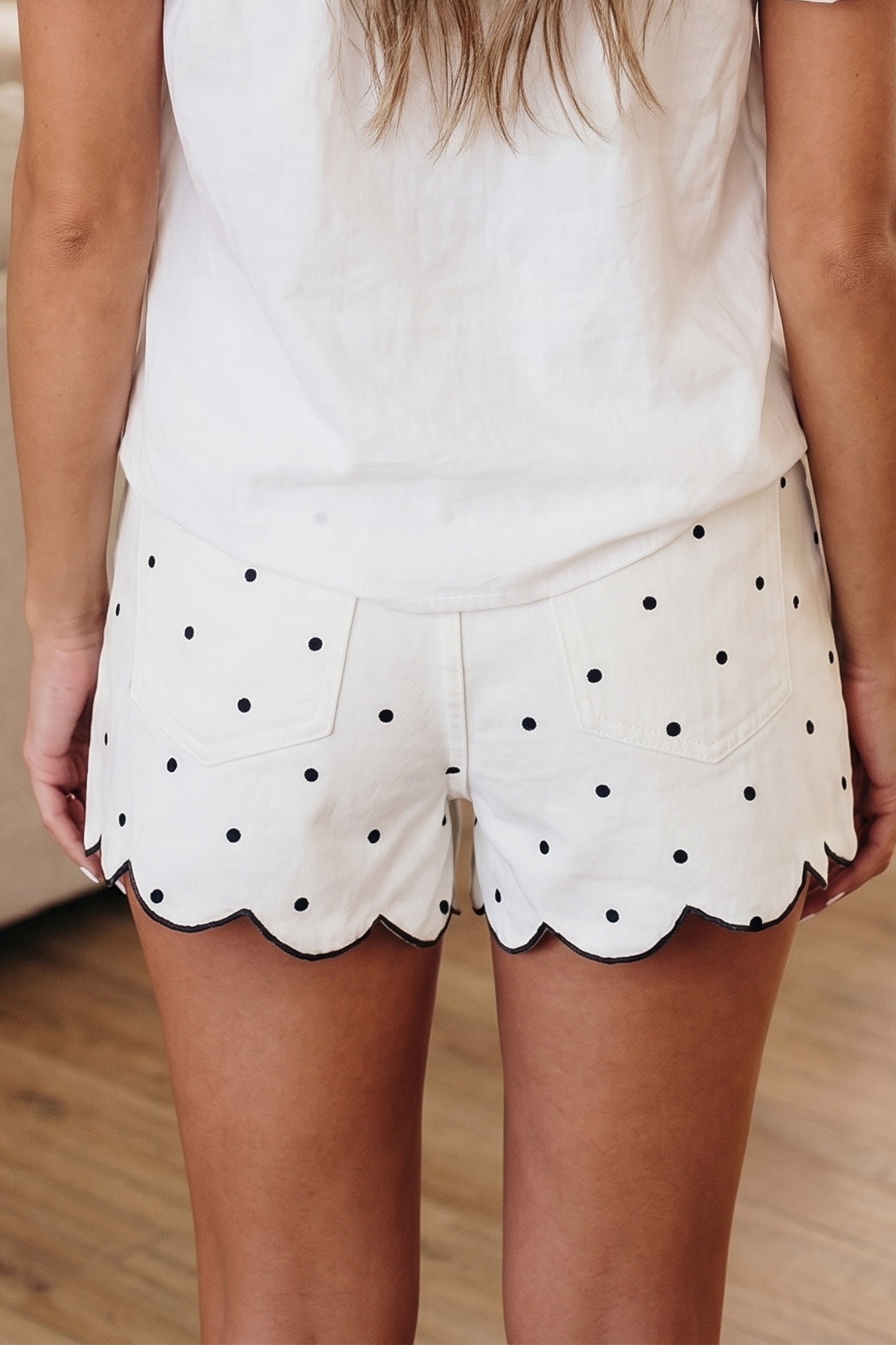 Elise Embroidered Scallop Hem Shorts