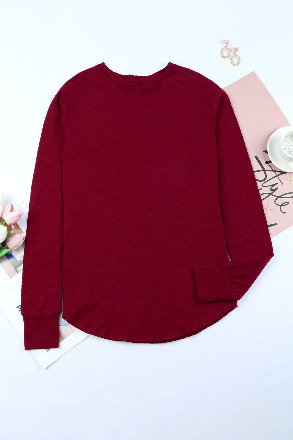Madison Fiery Solid Long Sleeve Top