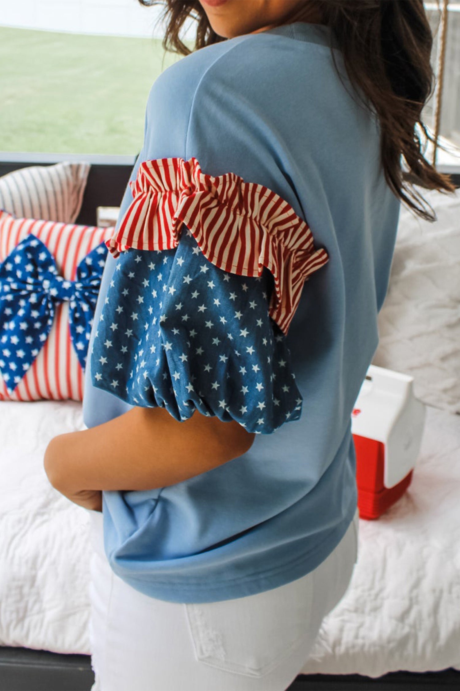 Henley Short Puff Sleeve Top