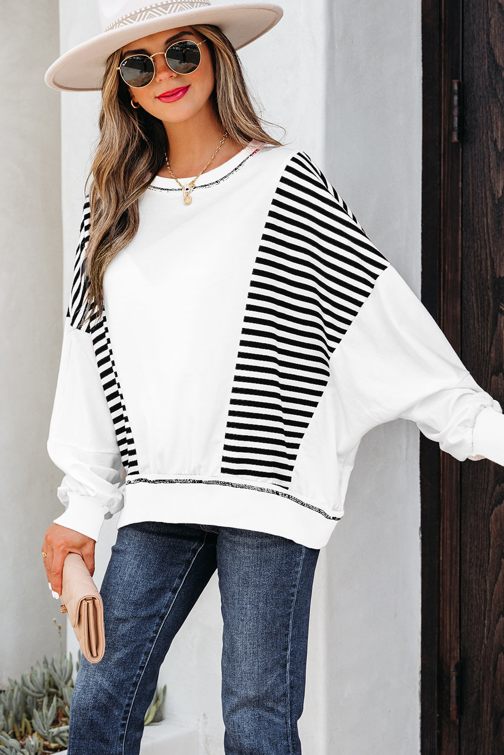 Clare Contrast Stitching Oversize Sweatshirt