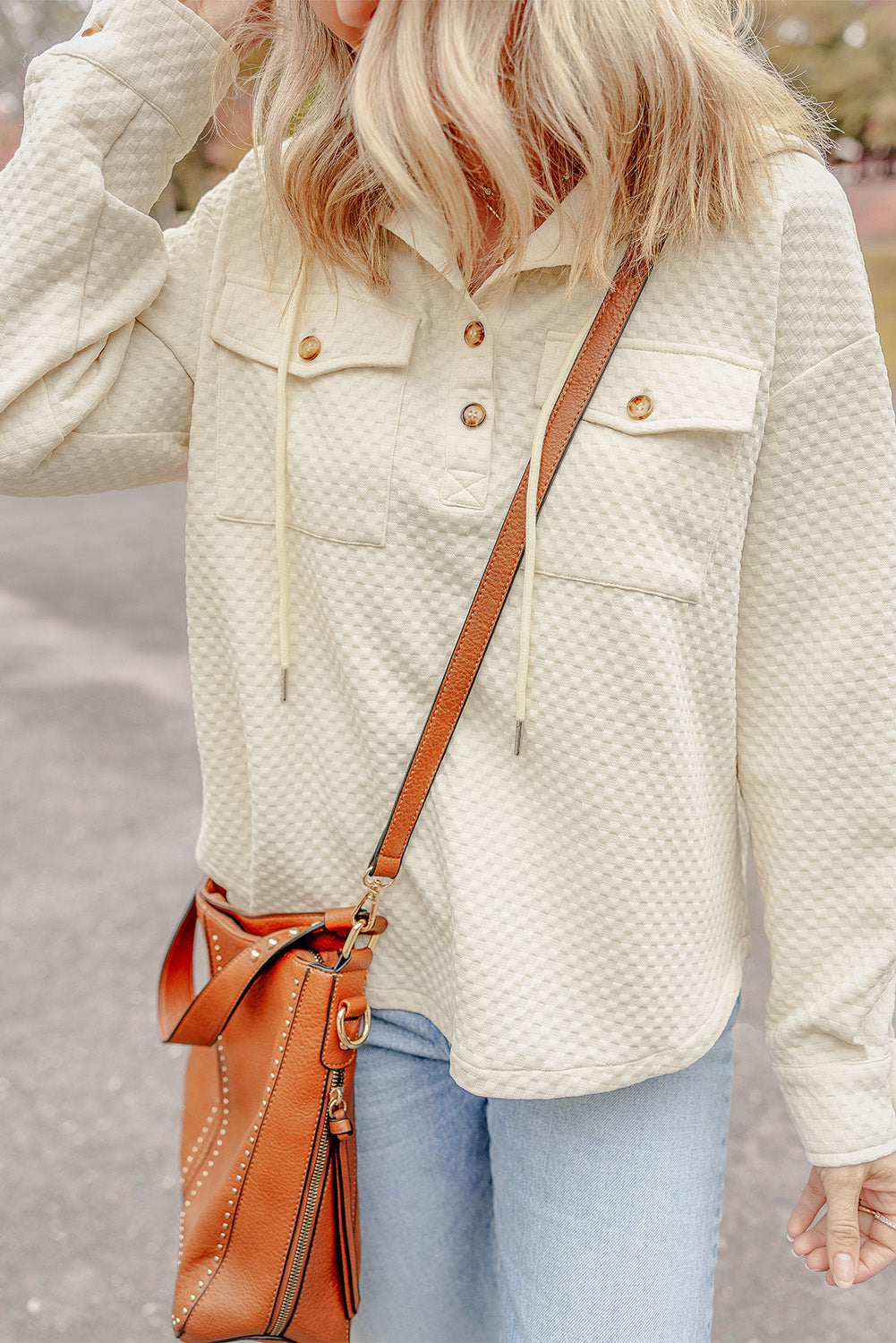 Julie Textured Neckline Side Hoodie
