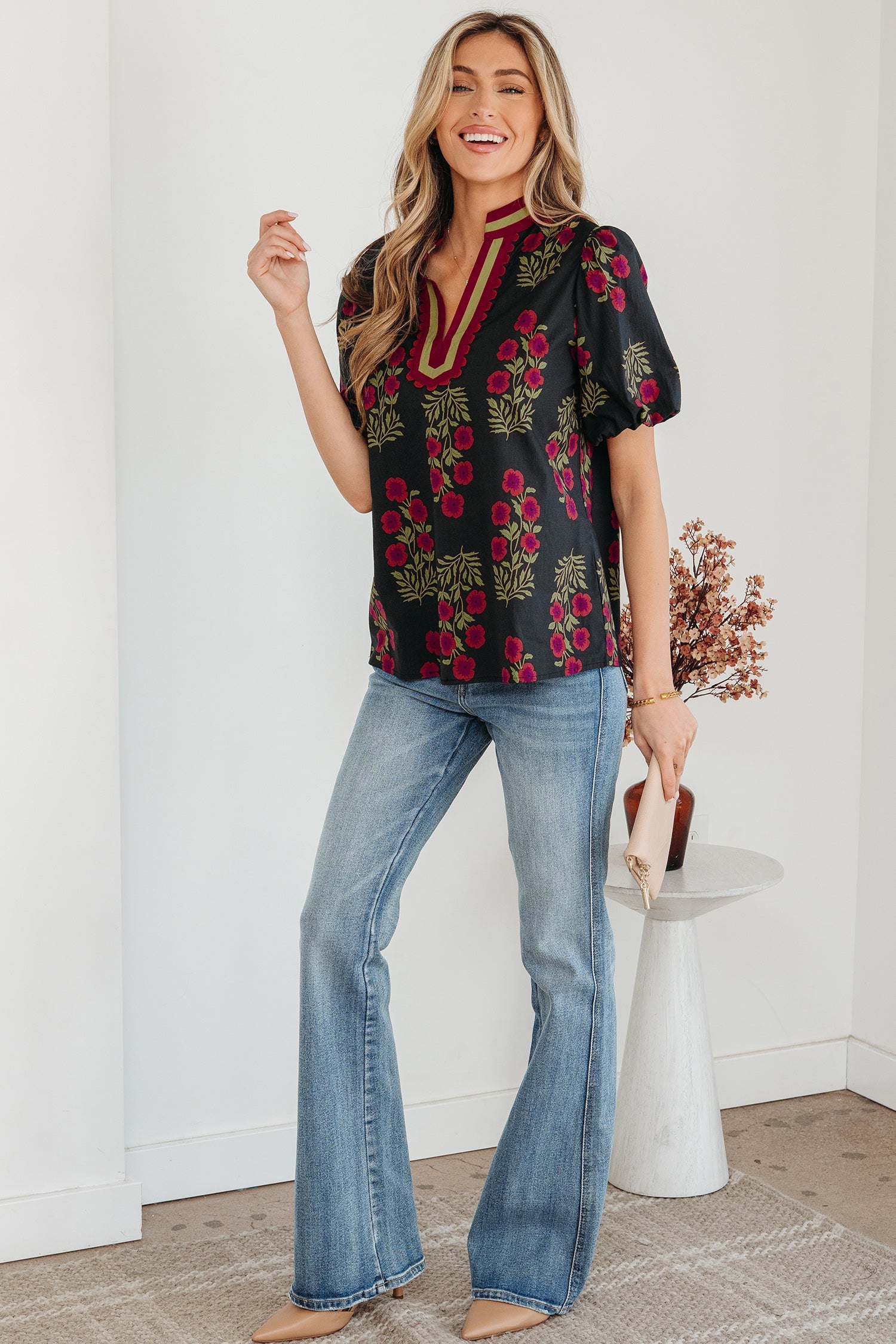 Zoe Contrast Slit Neckline Blouse