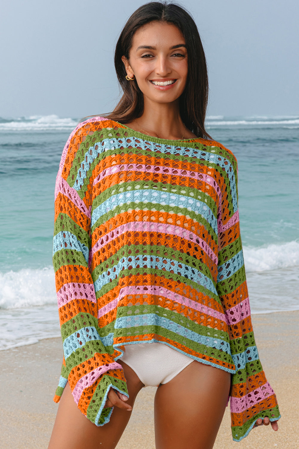 Cora Stripe Open Knit Sweater