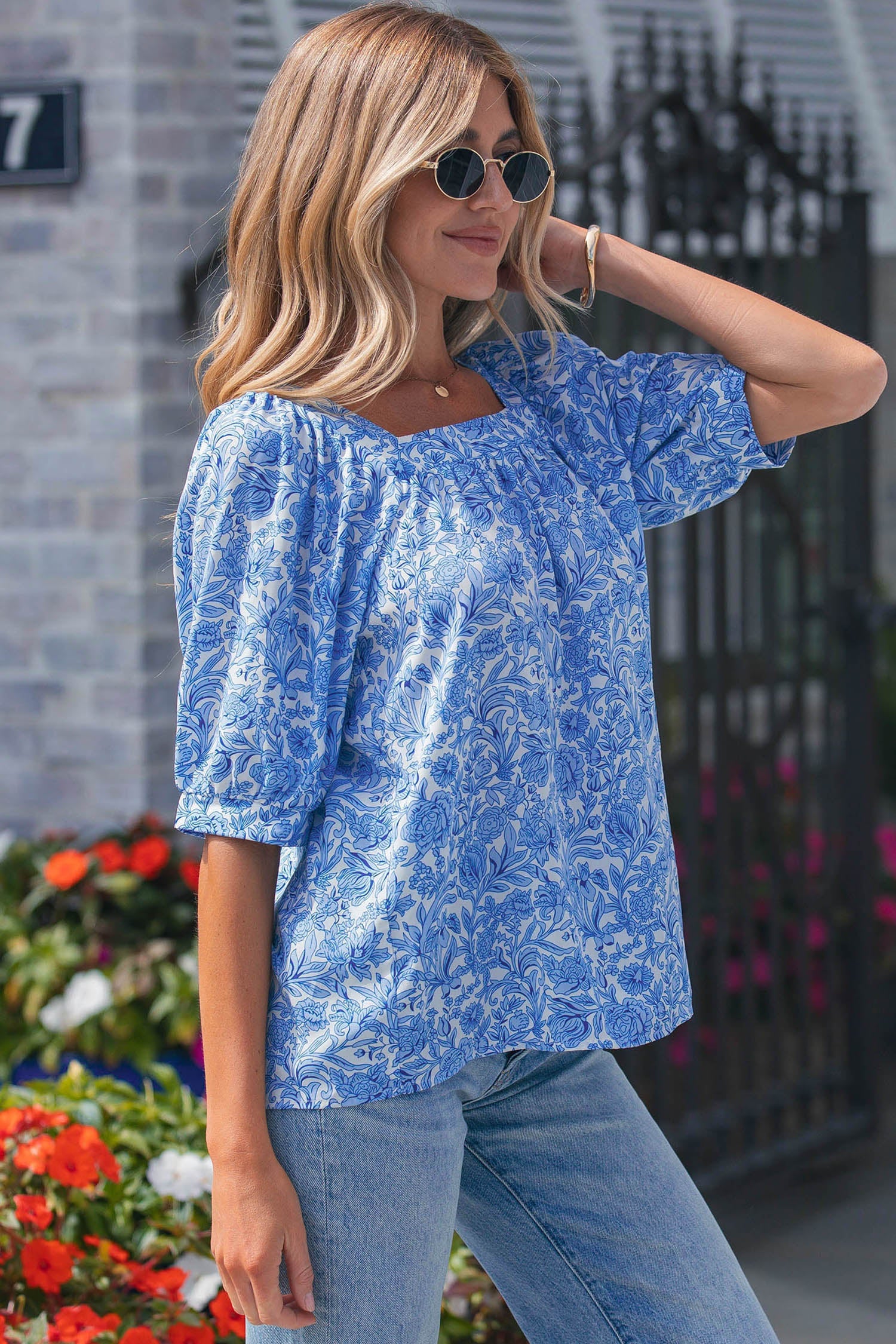 Lyanna Sleeve Pleated Floral Blouse