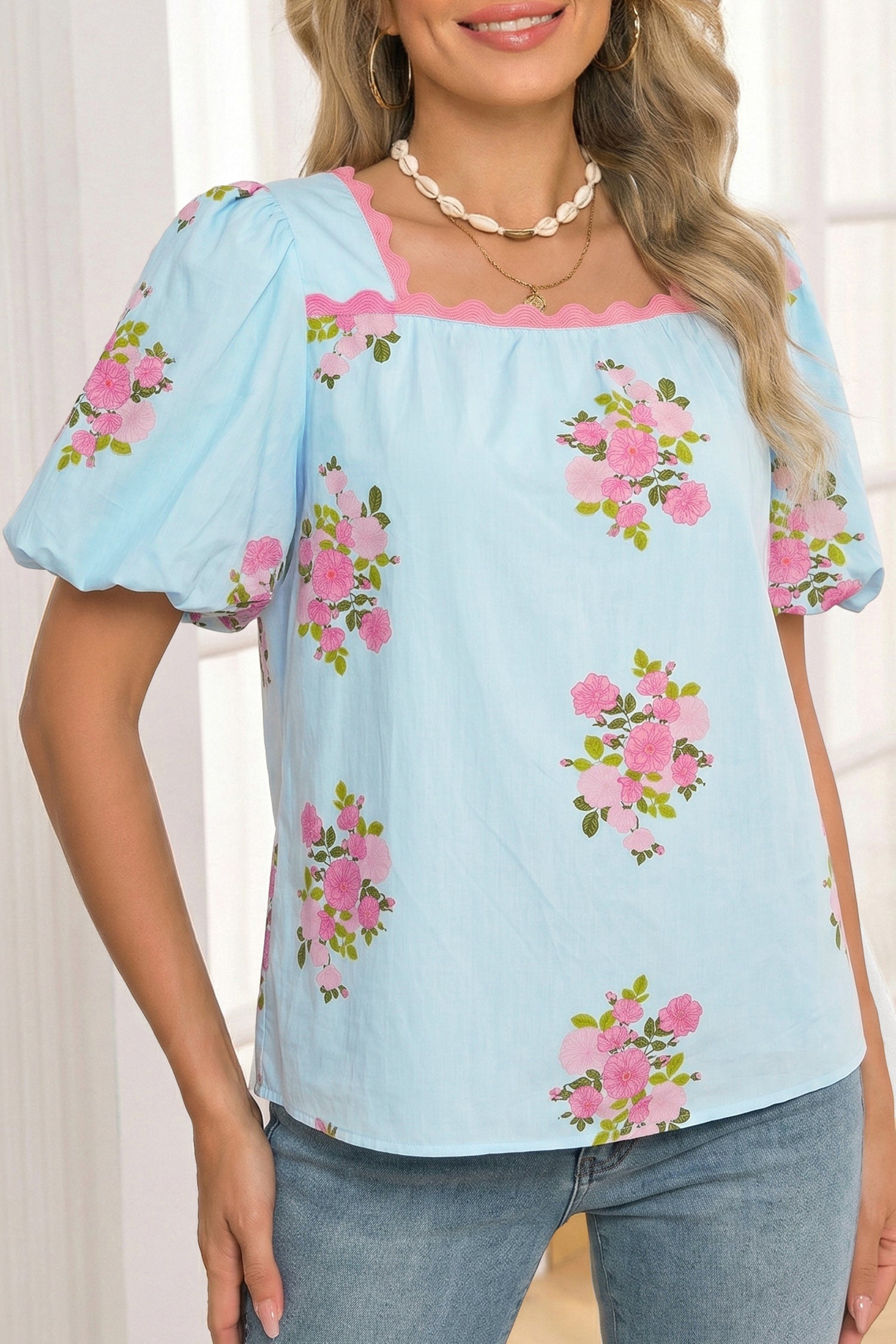 Dalia Detail Bubble Sleeve Blouse