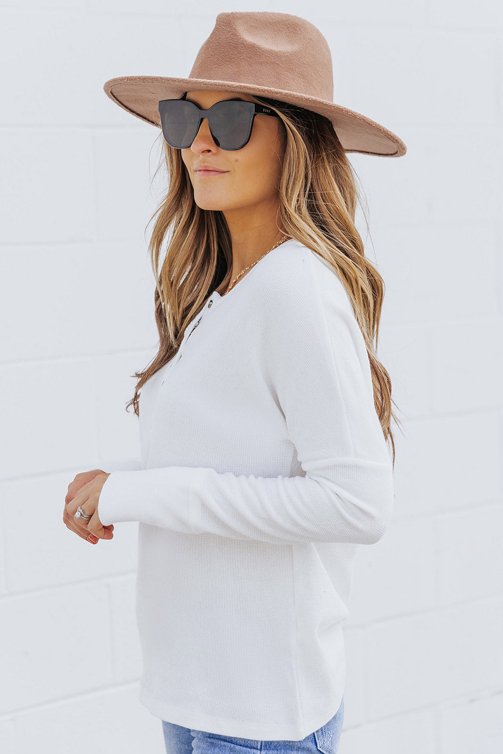 Harper Waffle Knit Henley Top