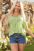Yusra FloralRuffle Sleeve V Neck Blouse