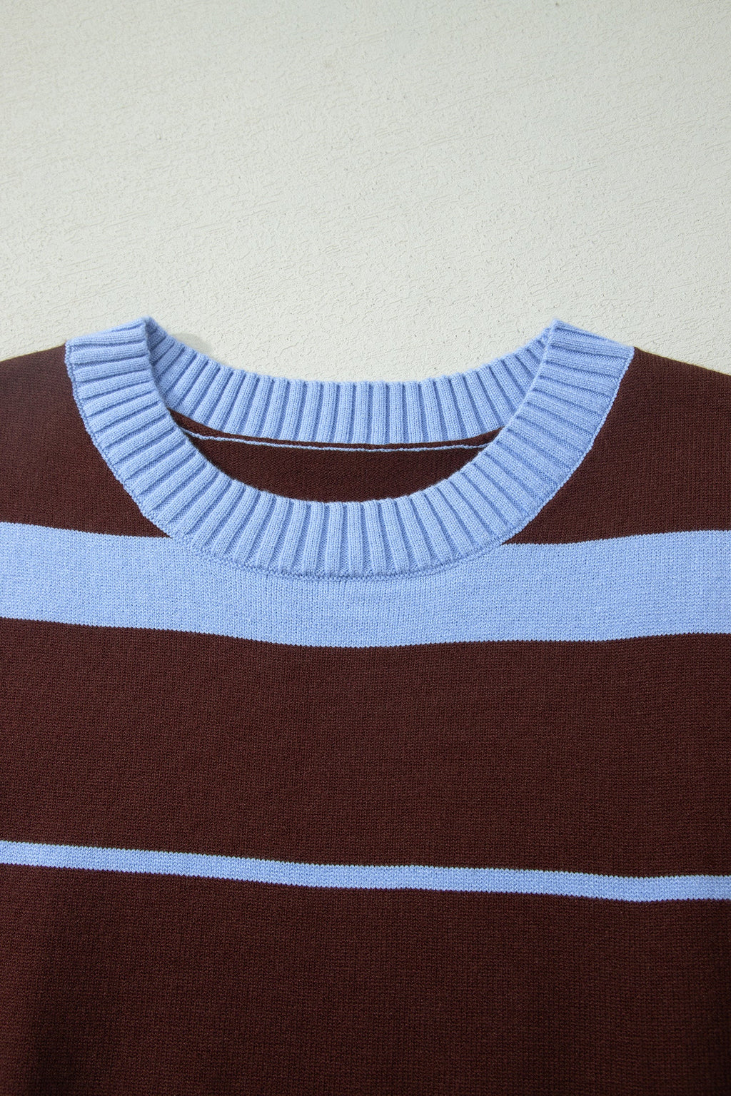 Sky Blue Stripe Striped Short Sleeve Round Neck Casual Knit Top