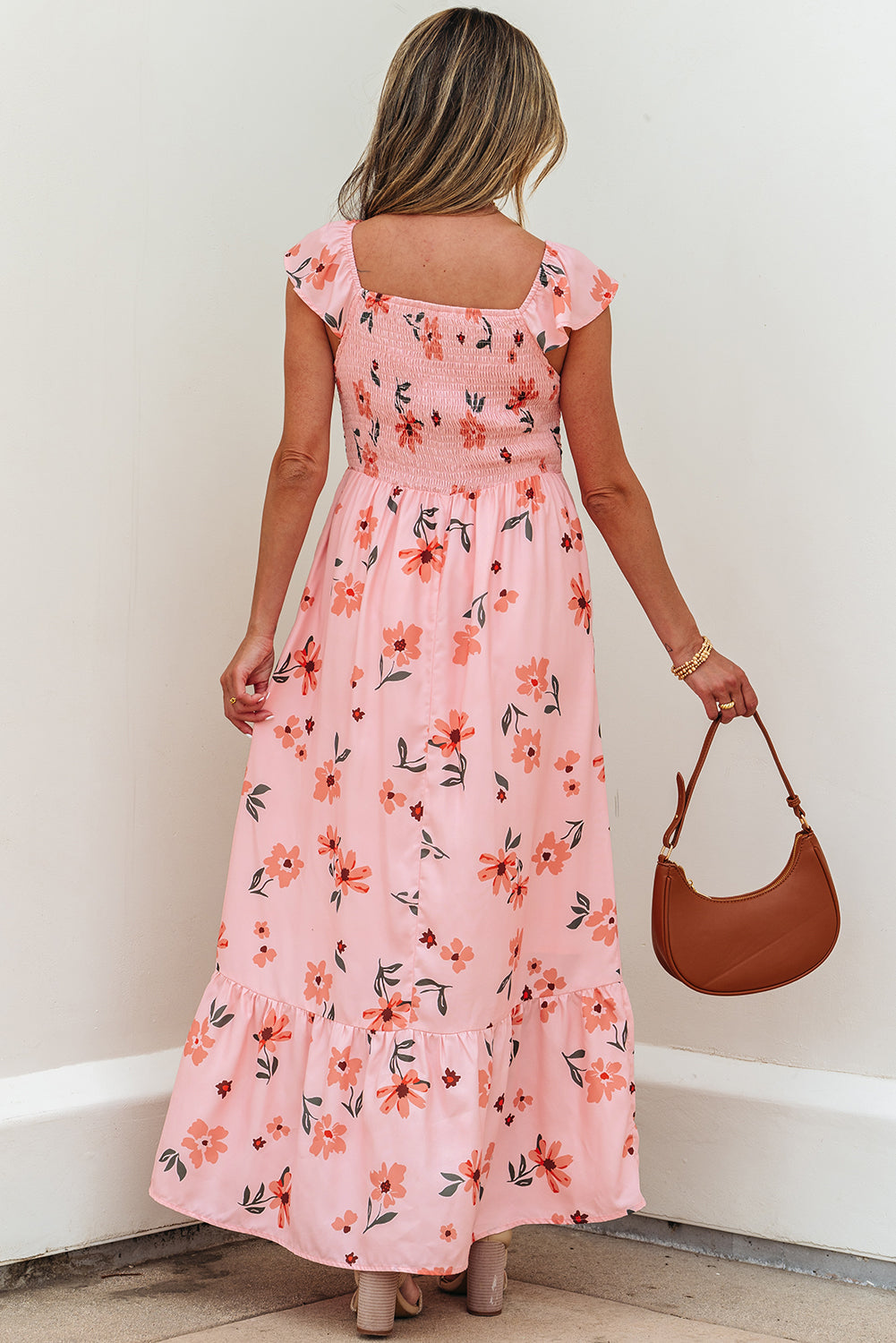 Clare Floral High Waist Ruffle Hem Long Dress