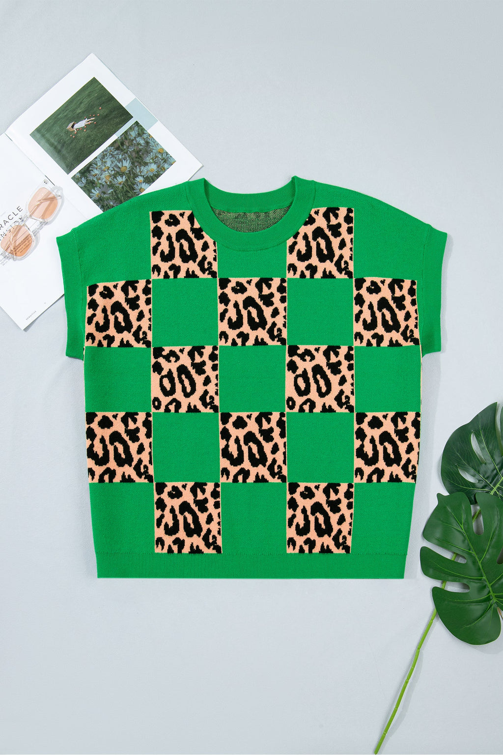 Cattleya Checkered Short Sleeve PLUS Sweater