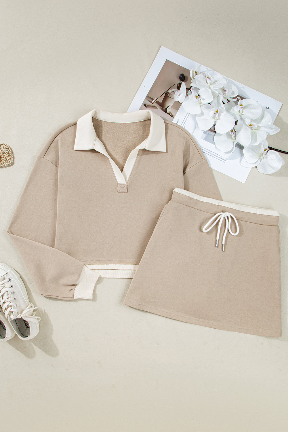 Valerie Cropped Pullover Drawstring Skirt Set