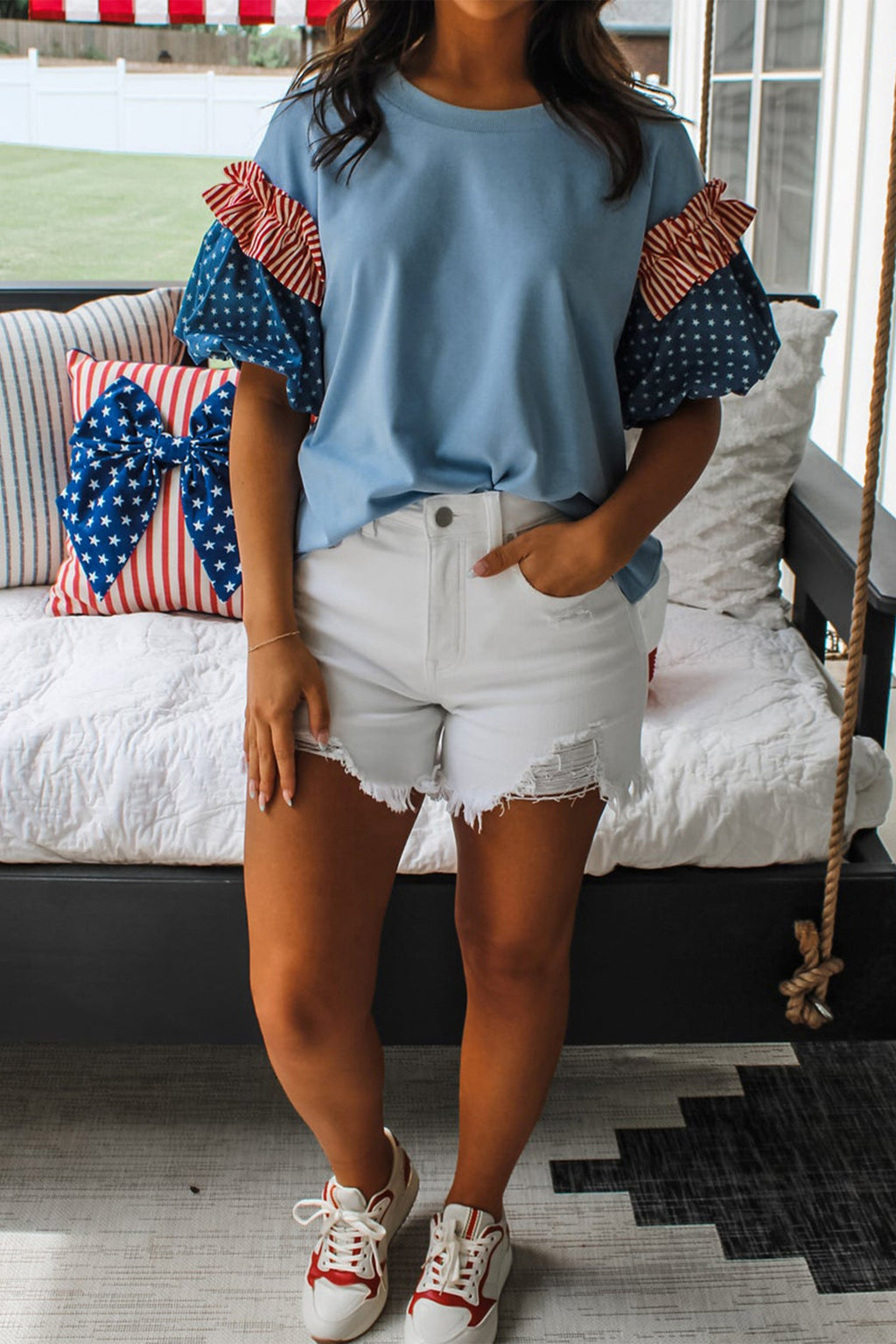 Henley Short Puff Sleeve Top